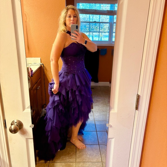 Purple high low ruffle dress - Picture 1 of 4